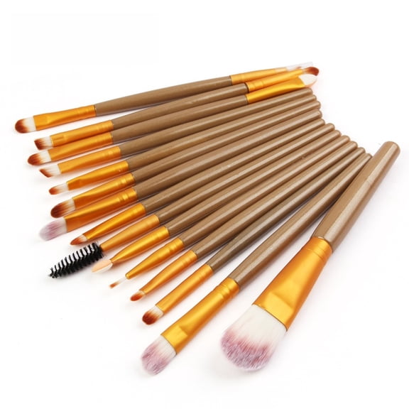 15-Piece Makeup Brush Set, Gold - 1 Set Of 15 Gold Brushes, Brushes Eye Brush 15 Lip Tool Shadow Gd Eyebrow Foundation Makeup Pcs/Sets Brush, Easter, St. Patrick'S Day, Wedding, Br Makeup Organizers