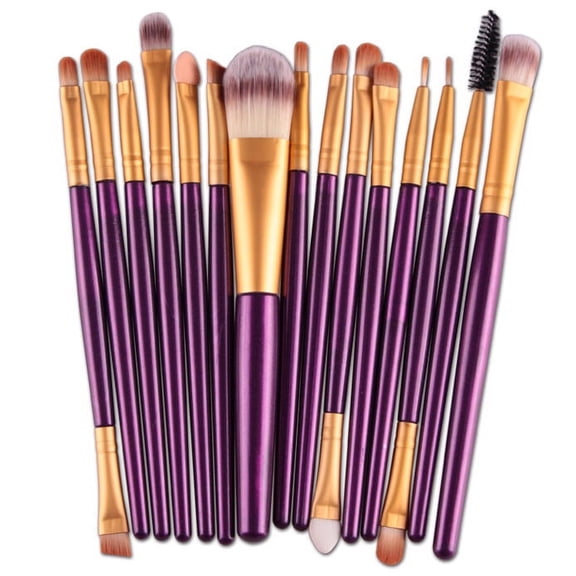 15-Piece Makeup Brush Set, Purple - 1 Set Of 15 Purple Brushes, 15 Pcs/Sets Eye Shadow Foundation Eyebrow Lip Brush Makeup Brushes Tool Pp, Easter, St. Patrick'S Day, Wedding, Brus Makeup Organizers