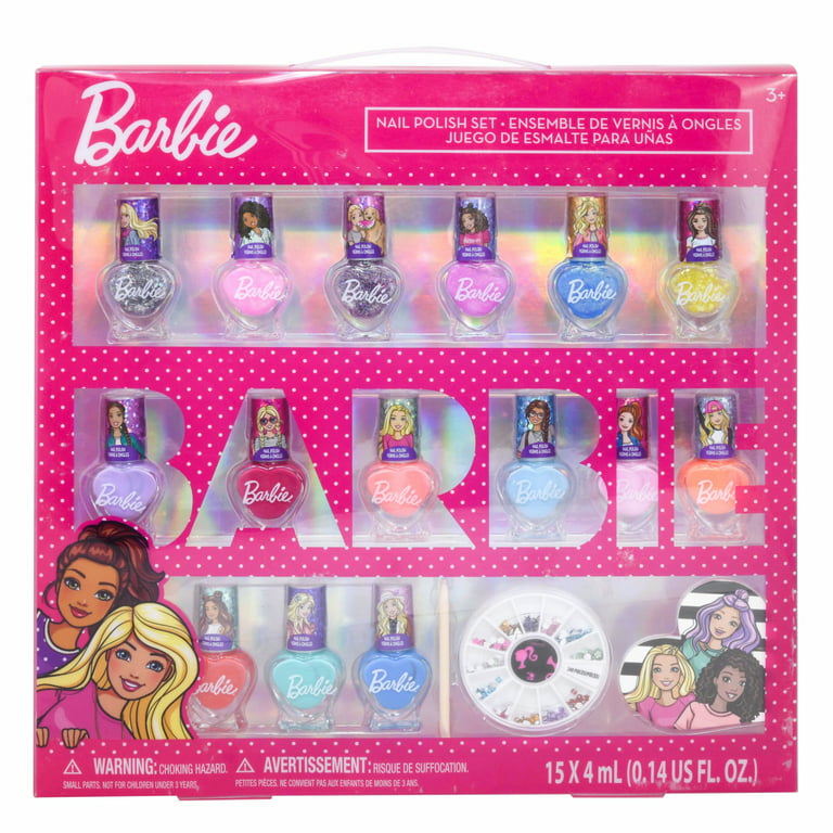 15 Piece Mattel Barbie Girls Non Toxic Nail Polish Kids Fashion