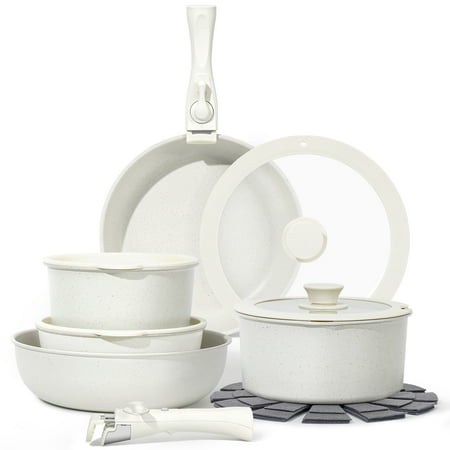 12-Piece Granite Nonstick Cookware Set - Pots & Pans with Frying Pans, Oven Safe & Dishwasher Safe (White)