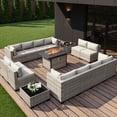 thumbnail image 1 of 15-Piece Outdoor Patio Furniture Set with Rocking Swivel Chair, Wicker Rattan Sectional Sofa Conversation Set with Tempered Glass Table with Ottomans, Backyard Furniture,Off-White, 1 of 8