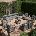 thumbnail image 1 of 15-Piece Outdoor Patio Furniture Set with Rocking Swivel Chair, Wicker Rattan Sectional Sofa Conversation Set with Tempered Glass Table with Ottomans, Backyard Furniture,Grey, 1 of 8