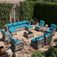 thumbnail image 1 of 15-Piece Outdoor Patio Furniture Set with Rocking Swivel Chair, Wicker Rattan Sectional Sofa Conversation Set with Tempered Glass Table with Ottomans, Backyard Furniture,Turquoise, 1 of 8