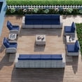 thumbnail image 1 of Sweecci 15 Pcs Wicker Patio Furniture Set, Double Rattan Outdoor Sectional Sofa, 360° Swivel Rocking Chairs, Conversation Set with Double Layer Side Table for Backyard Garden Poolside,Navy Blue, 1 of 11