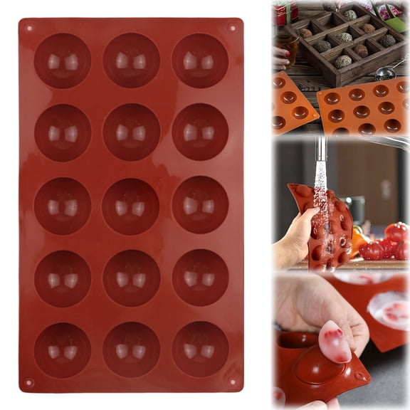 15-Piece Pack Of Small, Hemispherical Non-Stick Silicone Baking Molds (Perfect for Making Jellies and Cakes) 1-Piece Pack Of Hemispherical Non-Stick Silicone Baking Molds