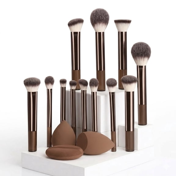 15 Piece Professional Makeup Brush Set with 3 Blending Sponges - Synthetic Bristles Cruelty-Free Cosmetic Kit - Foundation, Eyeshadow, Contour, Blush Brushes for Beginners & Professionals