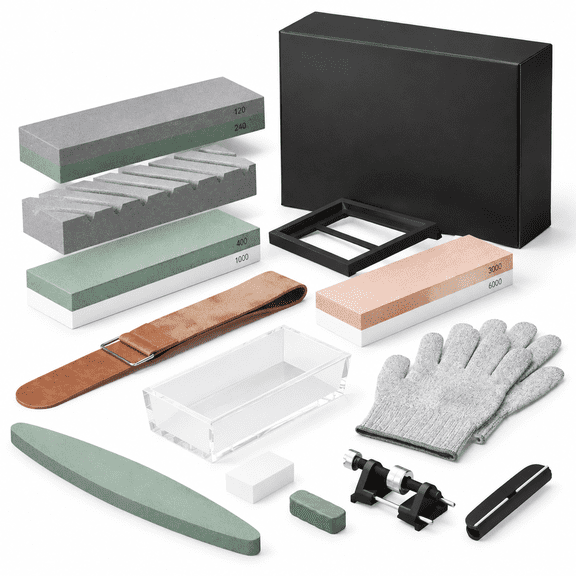 15 Piece Sharpening Stone Kit with Multiple Grits, Honing Guide and Accessories