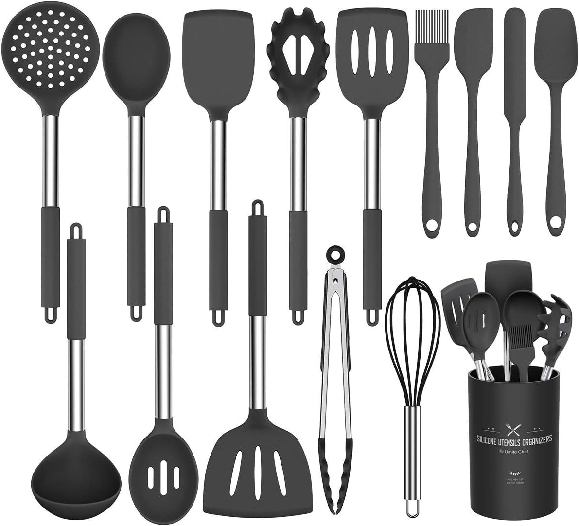 15-Piece Silicone Kitchen Utensil Set, Non-Stick Cooking Tools with ...
