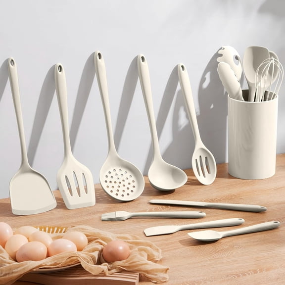 15-Piece Silicone Kitchen Utensil Set with Holder, Heat Resistant Non-Stick Cooking Tools for Nonstick Cookware