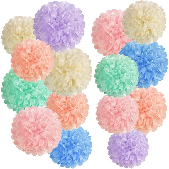 15 Piece Tissue Paper Pom Poms | Blush Pink, Dusty Rose, Mauve & Cream | Colorful Paper Flower Wall Decorations for Bridal Showers, Baby Showers, Weddings, Graduations, Tea Parties & More