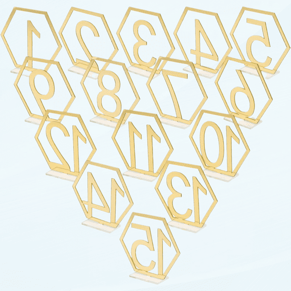 15 Pieces Acrylic Table Numbers for Wedding, 1-15 Hexagon Table Numbers Hollow Out Seat Numbers Reception Stands with Holder Base for Wedding, Party, Events, Catering Decor (Gold)