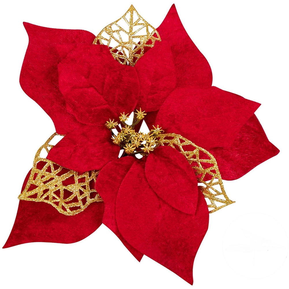 15 Pieces Christmas Glitter Artificial Poinsettia Flowers, 8.7 inch