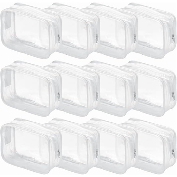 15 Pieces Clear Cosmetics Bag PVC Zippered Clear Toiletry Carry Pouch Portable Cosmetic Makeup Bag Waterproof Makeup Bag Plastic Organizer Case for Vacation Bathroom WhiteDIY