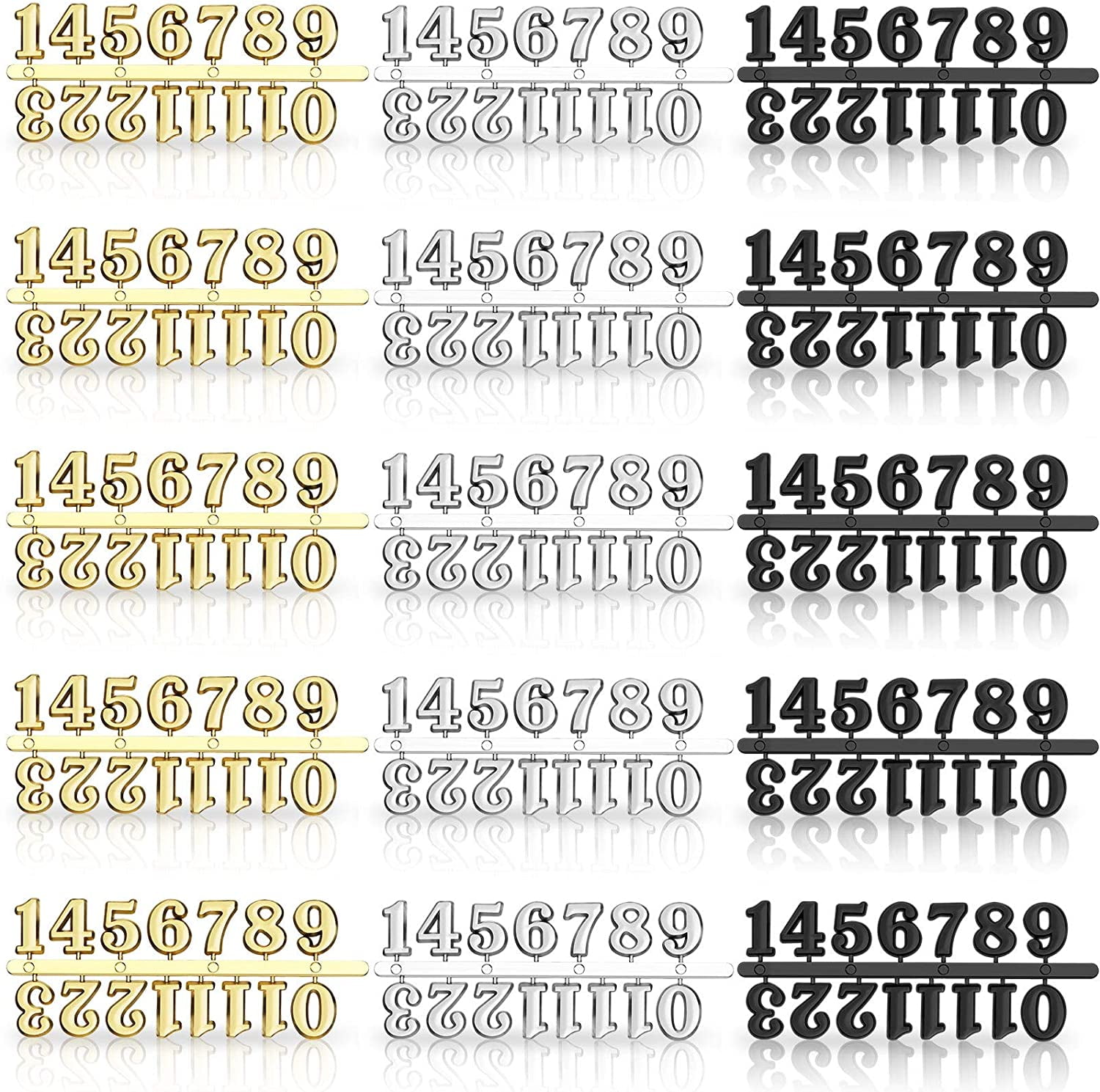 15 Pieces Clock Numerals Kit in Black Silver Gold DIY Digital Clock ...