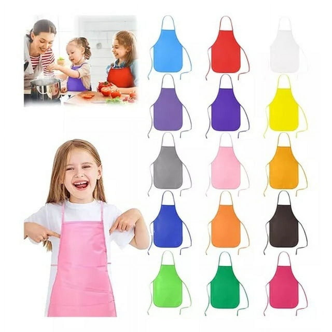 15 Pieces Fabric Aprons for 3-7 Years Non Woven Kids Artist Apron Applied in Kitchen, Classroom, Community Event, Party, Crafts and Art Painting Activity