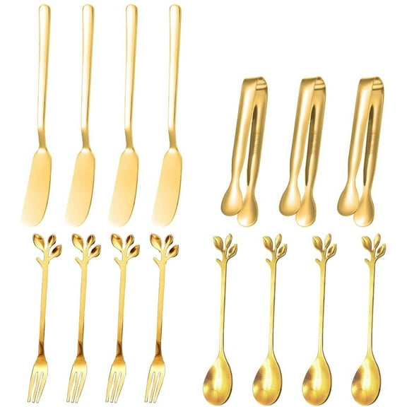 15 Pieces Golden Cheese Butter Jam Spreader Set Suit, DaKuan Butter Spreader, Pastry Clip, Fork and Spoon with Blade, Used for Butter, Pastry Making and Eating