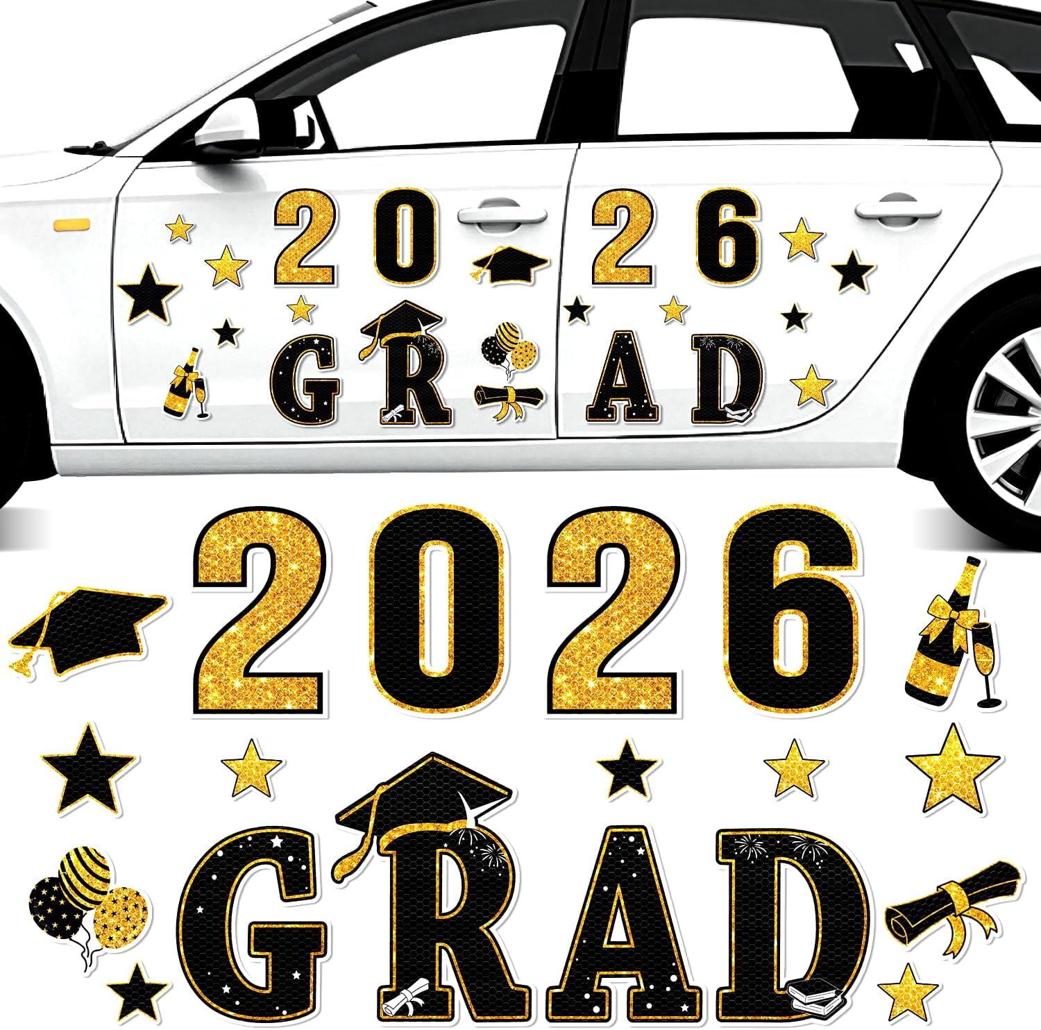 15 Pieces Graduation Car Reflective Magnets Grad 2026 Graduation Car ...