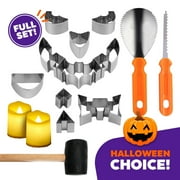 15 Pieces Halloween Pumpkin Carving Kit + Hammer, Professional Stainless Steel Carving Punchers Tools Set, Pumpkin Cutting Sculpting Tool for Halloween Decoration Jack-O-Lanterns