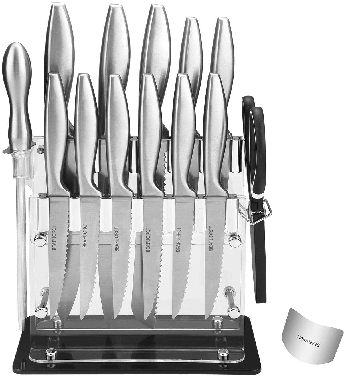 Kitchen Knife Set Knife Block Set，Set of 8, Chef Knives, Bread Knives,  Steak Knives, Hammer process ，Stainless Steel Ergonomic Handle for Chef  Knife