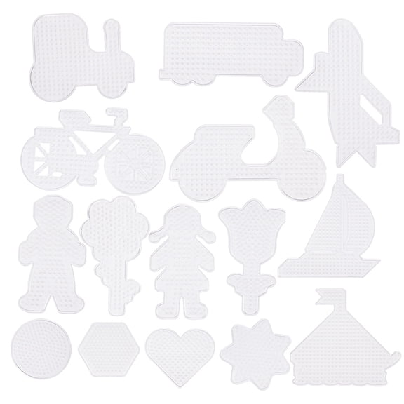 15 Pieces Large Clear Fuse Beads Pegboards Different Shapes Car Boat Bicycle Motorcycle Pegboards Small Plastic Template Beads Boards for Craft Beads
