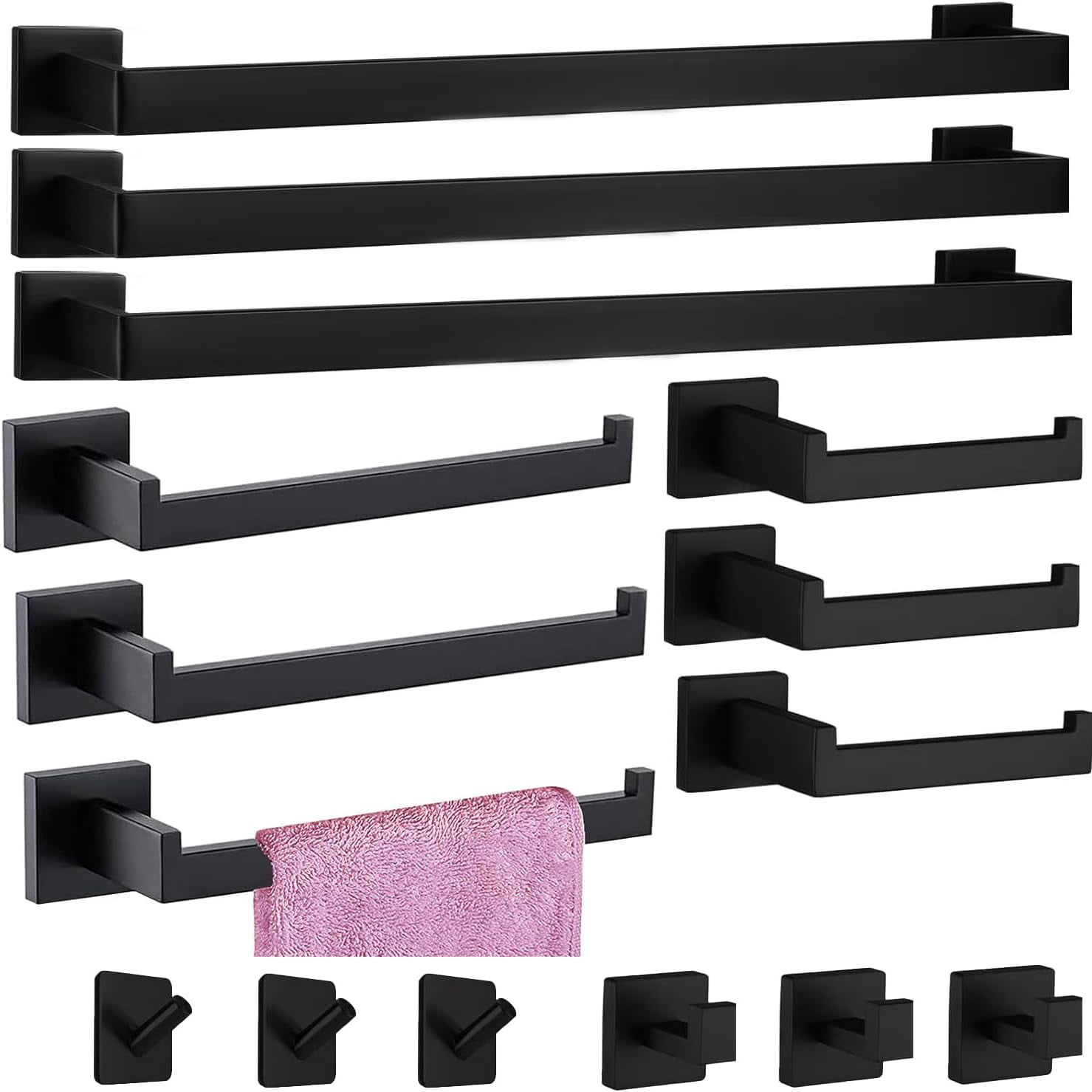 15-Pieces Matte Black Bathroom Accessories Set, Stainless Steel ...