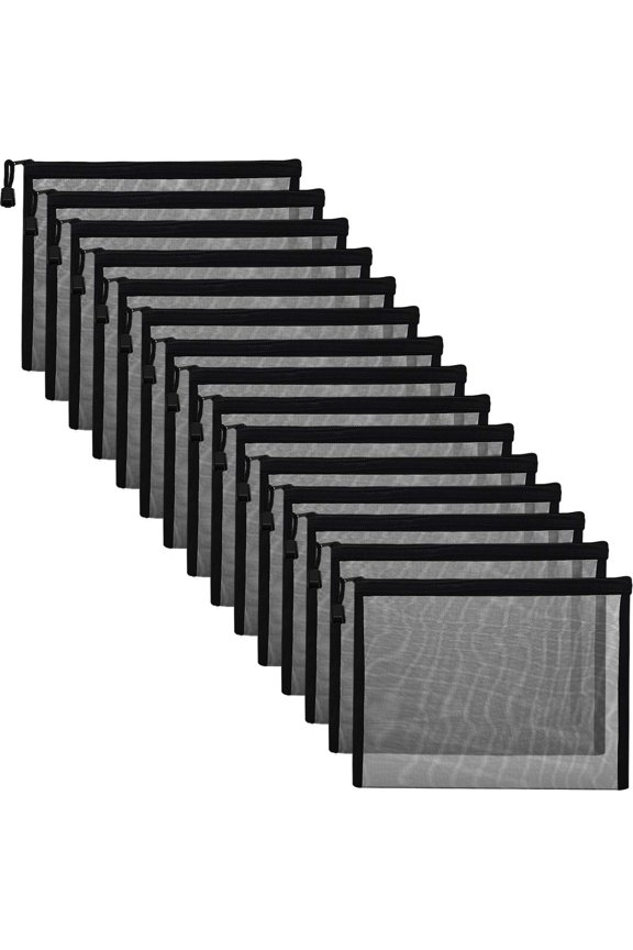 15 Pieces Mesh Bags Mesh Zipper Pouch Makeup Bags Cosmetic Travel Organizer Pouch Pencil Case(9.5 x 7.1 Inches,Black) Black 9.5x7.1 Inch (Pack of 15)