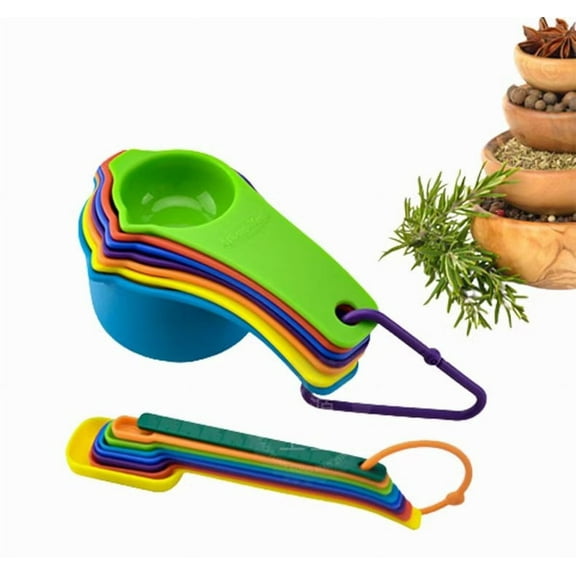 15 Pieces Plastic Measuring Cups and Spoons Set Colored for Kitchen Cooking Bathing (random style)