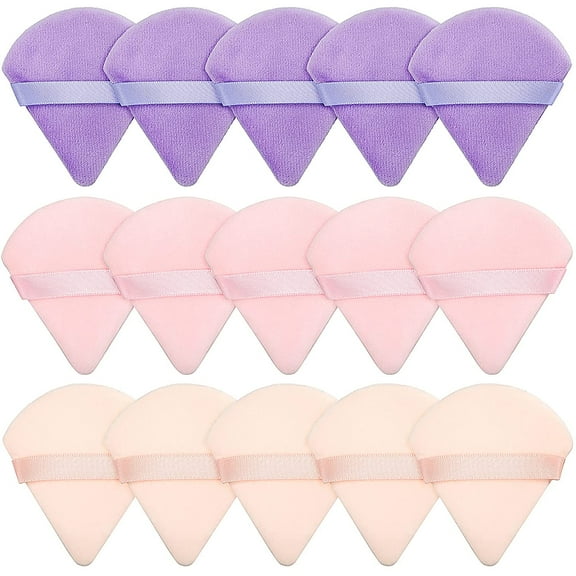 15 Pieces Powder Puff Triangle Makeup Puff Pure Cotton Powder Velour Face Ultra Soft Washable Body Powder Puff for Loose Powder Body Cosmetic Foundation Sponge Makeup Tool (Pink, Purple, Nude)