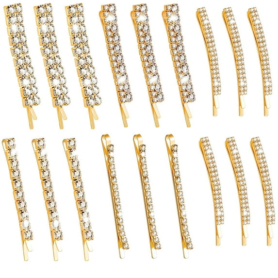 15 Pieces Rhinestone Hair Clips Metal Rhinestone Hair Pins Clear Crystal Bobby Pins for Women Girls Luxury Rhinestone Hair Barrettes Bling Hair Pins Hair Accessories for Party Wedding Daily(Gold)