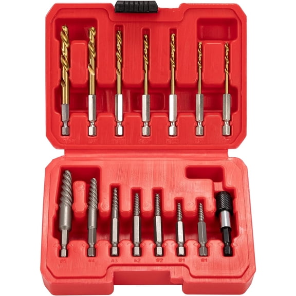 15 Pieces Screw Extractor Set 6542/4341 HSS Cobalt Left Hand Drill Bit Broken Screw Extractor Kit with 1/4'' Adaptor, Stripped Screw Extractor Set Ez Out Removing Screws Bolts Nuts