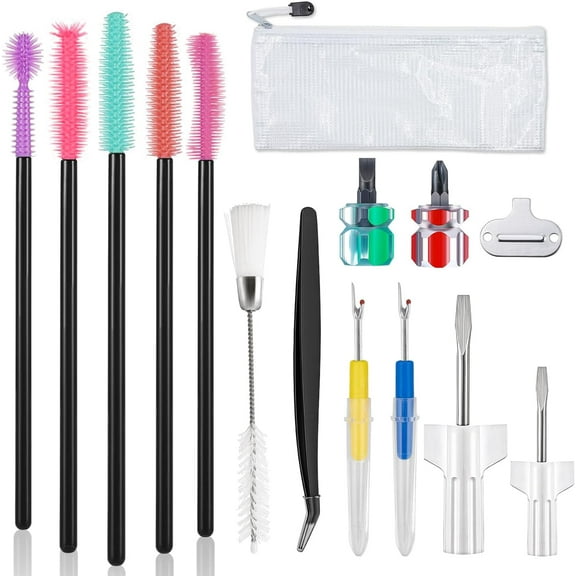 15 Pieces Sewing Machine Cleaning Kit Includes Tweezers Double Headed Lint Brush Screwdriver, for Sewing Tools