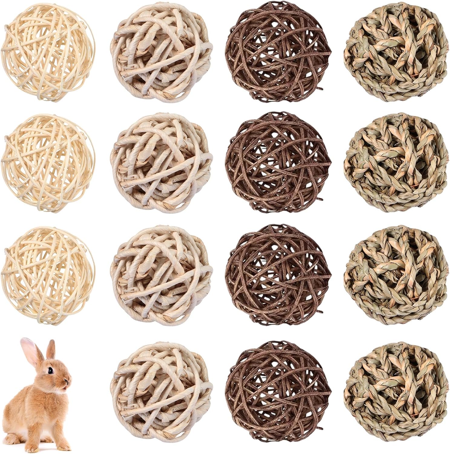 15 Pieces Small Animal Chew Balls Rabbits Bunny Treat Chew Toys Guinea Pigs Chinchilla Balls Rolling Activity Play Grass Toys for Pet Teeth Grinding Gnawing Biting Accessories(Classic Style)