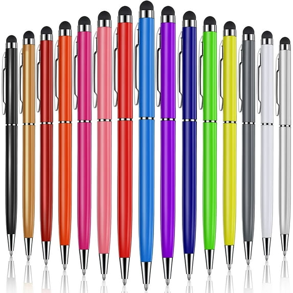15 Pieces Stylus Pens for Touch Screens Universal 2 in 1 Capacitive Stylus Ballpoint Pen Fine Tip Stylus Metal Pens Multi-Color Stylus Pen for Touch-Screen Phone Tablet Devices (Classic Colors)