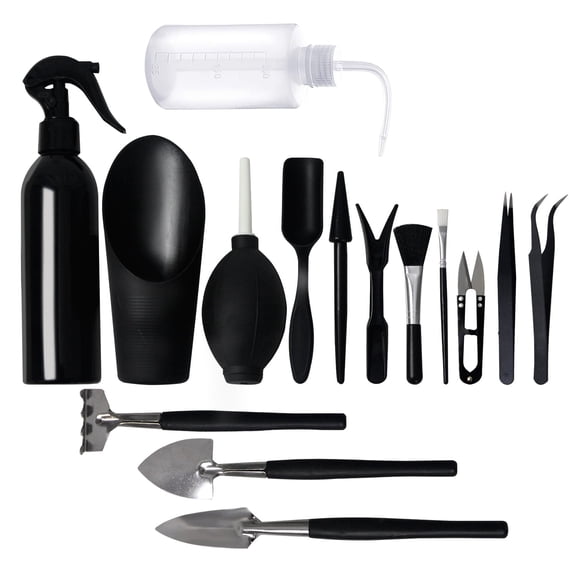 15 Pieces Succulent Plants Tools,Mini Garden Hand Transplanting Succulent Tools Miniature Planting,Set for Indoor Miniature Garden Plant Care (Black)