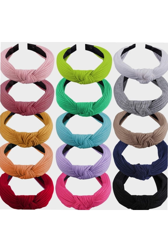 15 Pieces Top Knot Headband Turban Headbands with Cross Knot Wide Cloth Knotted Headbands for Womem and Girls