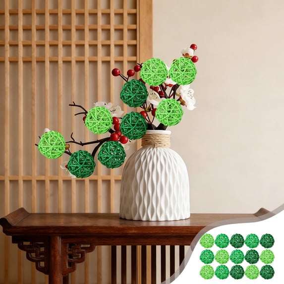 15 Pieces Wicker Rattan Balls Decorative Orbs Vase Fillers for Craft, Party, Wedding Table Decoration, Diameter 2 Inch