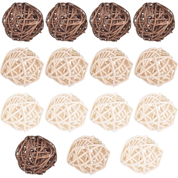 15 Pieces Wicker Rattan Decorative Balls Orbs Vase Fillers for Halloween Christmas Tree Craft, Pet Bird Chew Toy Party Wedding Table Ornaments Decorative House Crafts Hanging DIY Accessories (Sphere)