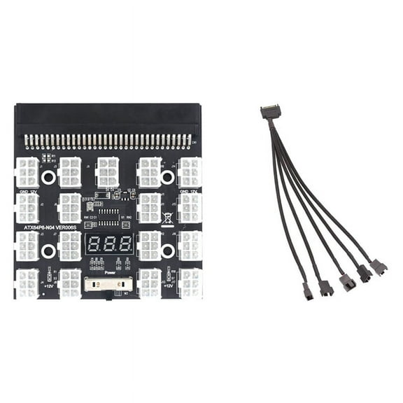 15-Pin to 5 Fan Adapter Cable & Breakout Board 17 Port 6Pin LED Display Power Module for 1200W 750W PSU GPU