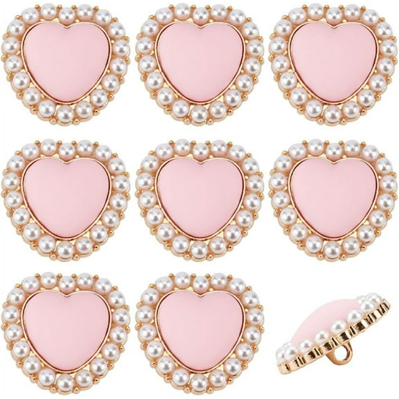 15 Pink Heart Shaped Buttons Alloy & Plastic Material 22.5x21.5mm Heart Pearl Buttons