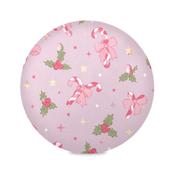 15" Pink-candy Cane Printed Round Placemats Set of 1 Heat Resistant Table Mat for Kitchen for Party Deco