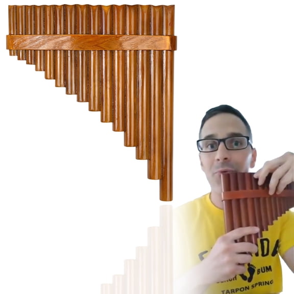 15 Pipes Brown Pan Flute G Key Chinese Traditional Musical Instrument Pan Pipes Woodwind Instrument (Left-Hand)