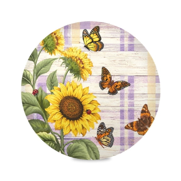 15" Plaid Butterfly Printed Round Placemats Set of 1 Heat Resistant Table Mat for Kitchen for Party Deco