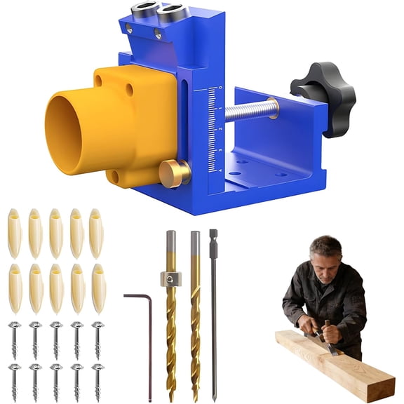 15 Pocket Hole Jig Kit with Step Drill Bits Stop Collars, Heavy Duty Aluminum Woodworking Joinery Tool, Adjustable Cabinet Clamp System for DIY Furniture Carpenter(wwx)