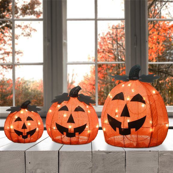15" Pre-Lit Jack-O-Lantern Trio
