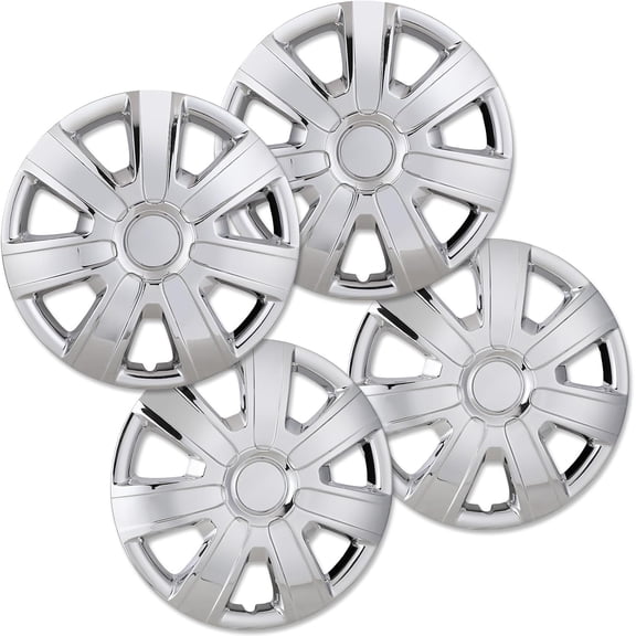 15" Premium Universal Wheel Rim Covers Set of 4 Chrome Hubcaps,ABS&PC Material Hub Protection Accessory,Snap-on Replacement Caps for Car,Pickup Truck,SUV - 15 Inch Chrome