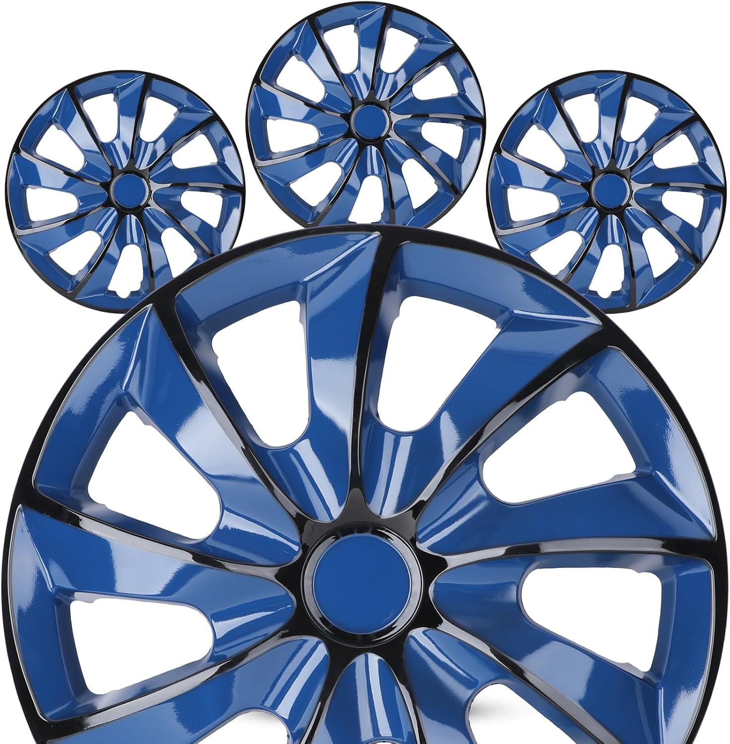 15" Premium Universal Wheel Rim Covers – Set of 4 Hubcaps,ABS&PC Material Hub Protection Accessory,Snap-on Replacement Caps for Car,Pickup Truck,SUV - 15 Inch Black&Blue Lacquer