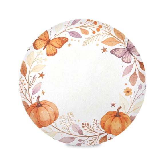 15" Pumpkin Butterfly Printed Round Placemats Set of 1 Heat Resistant Table Mat for Kitchen for Party Deco