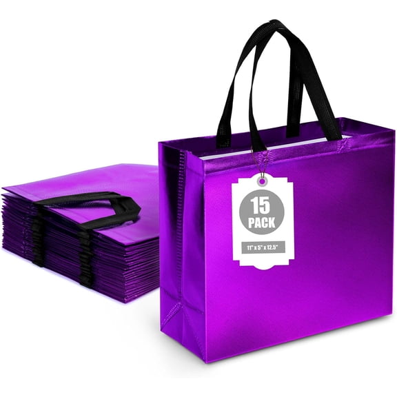 15  Purple  Bags with Handles, 12.6" x 5" x 11" Large  Party Favor Bags  for Halloween Birthday Wedding Party