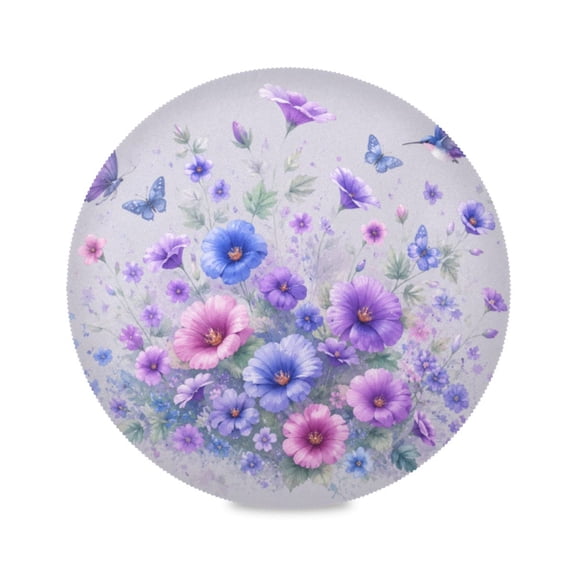 15" Purple Flower Printed Round Placemats Set of 1 Heat Resistant Table Mat for Kitchen for Party Deco