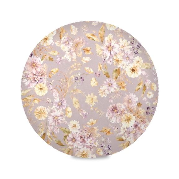 15" Purple Yellow Wildflower Printed Round Placemats Set of 1 Heat Resistant Table Mat for Kitchen for Party Deco